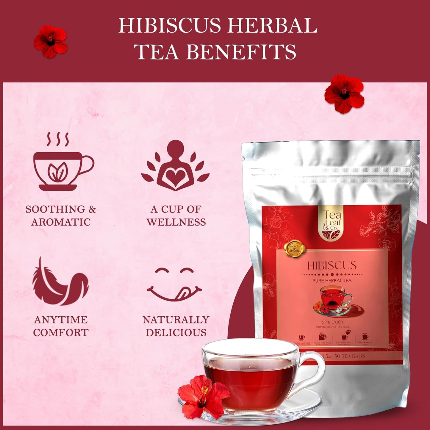 Hibiscus Pure Herbal Tea (50 Tea Bags)