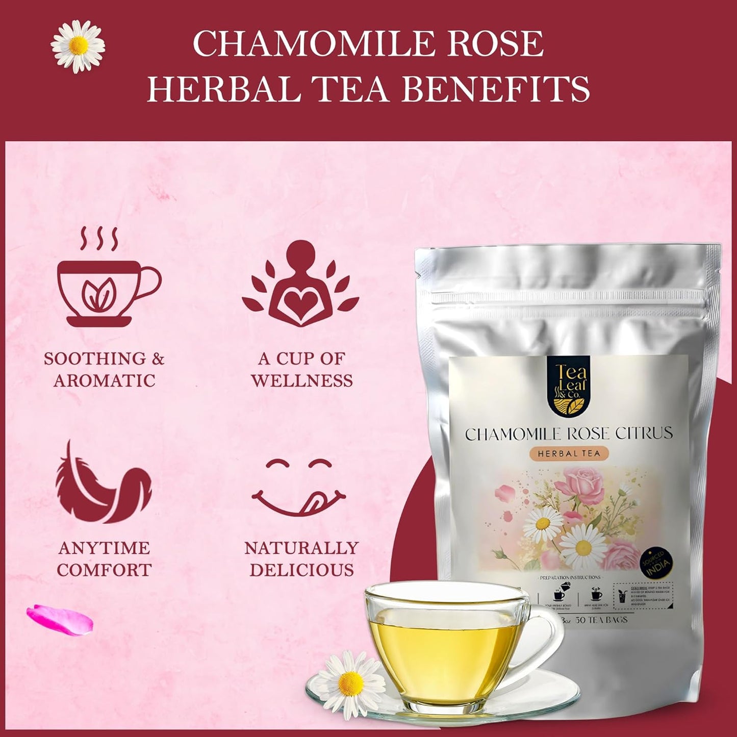 Chamomile Rose Citrus Herbal Tea (50 Tea Bags)