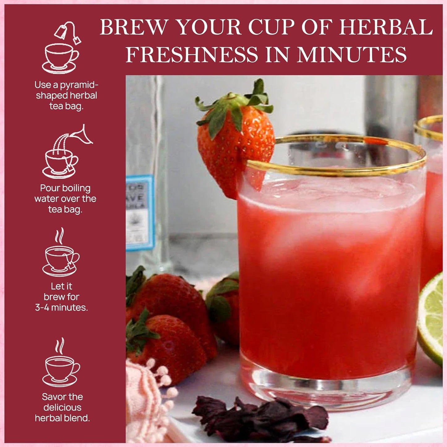 Strawberry Hibiscus Herbal Tea (50 Tea Bags)