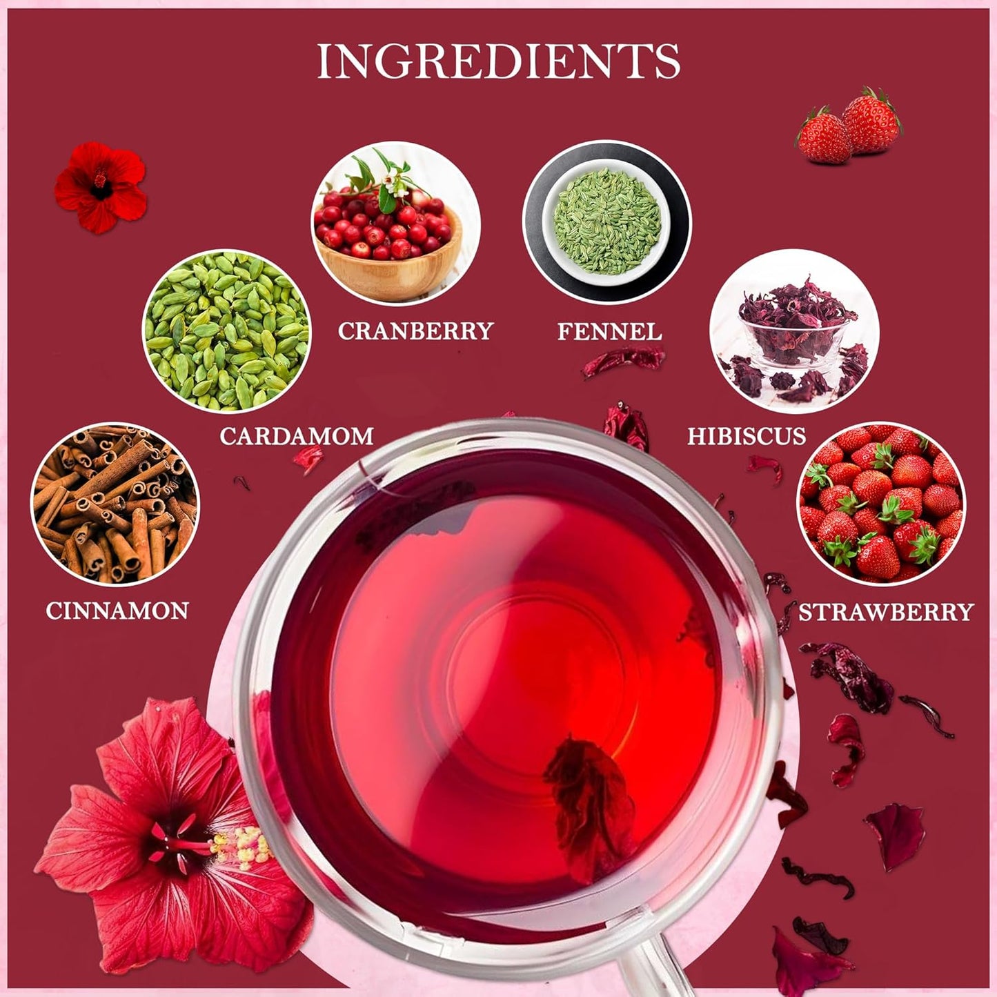 Strawberry Hibiscus Herbal Tea (50 Tea Bags)