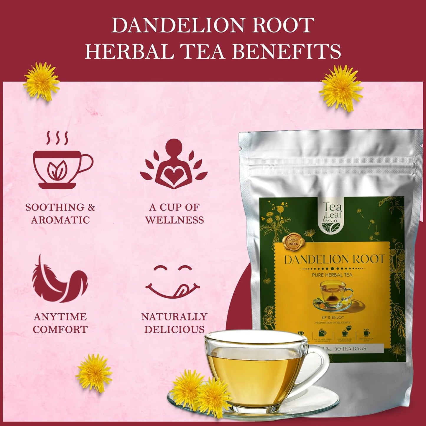 Dandelion Root Pure Herbal Tea (50 Tea Bags)