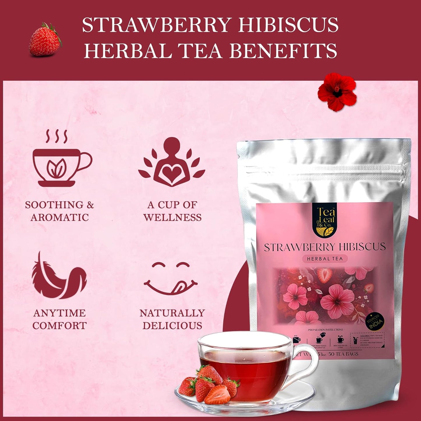 Strawberry Hibiscus Herbal Tea (50 Tea Bags)