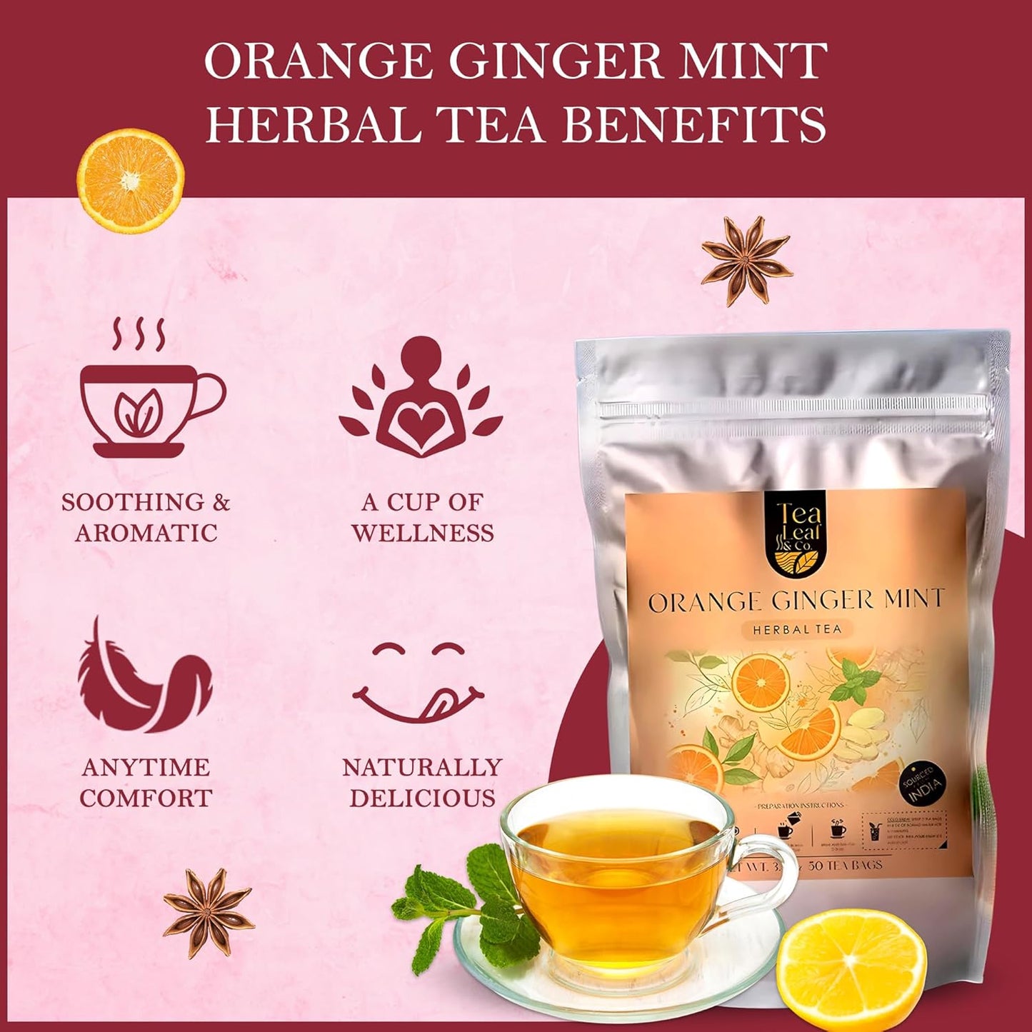 Orange Ginger Mint Herbal Tea (50 Tea Bags)