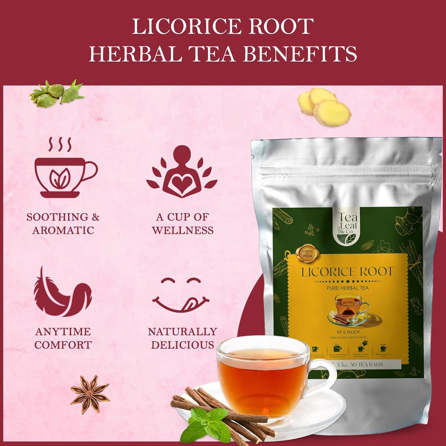 Licorice Root Pure Herbal Tea (50 Tea Bags)