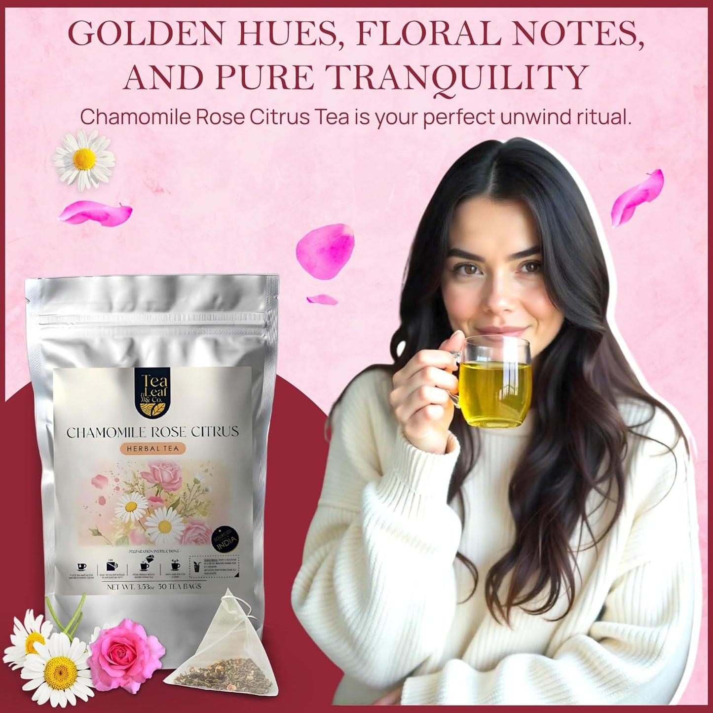 Chamomile Rose Citrus Herbal Tea (50 Tea Bags)