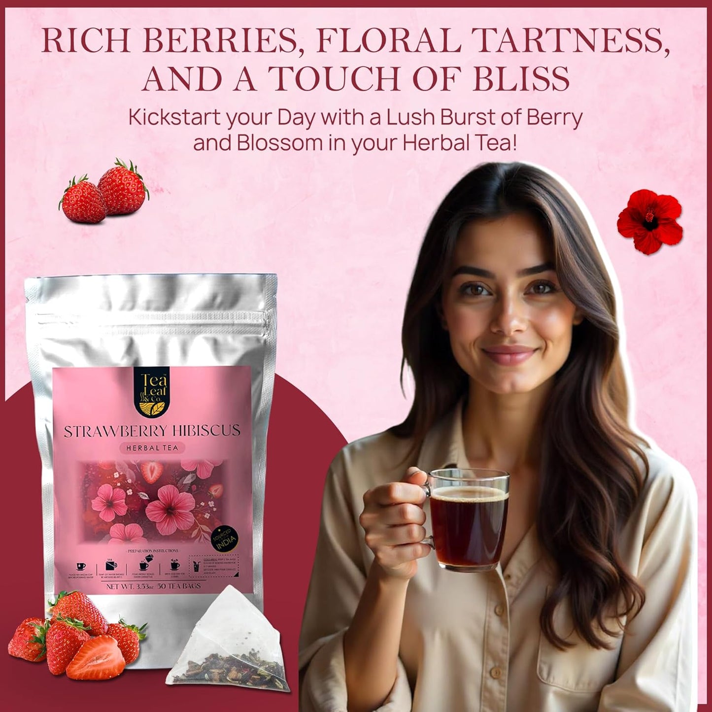 Strawberry Hibiscus Herbal Tea (50 Tea Bags)