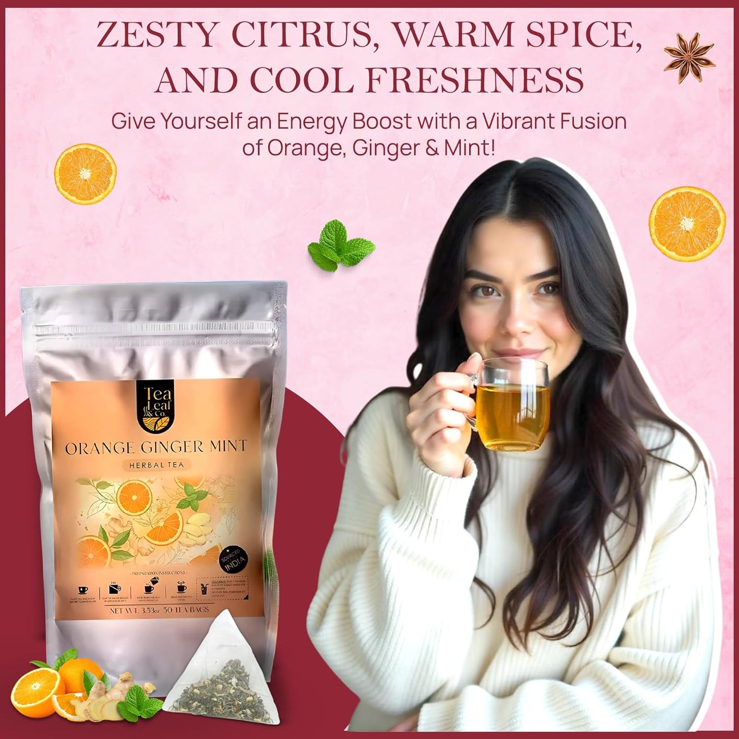 Orange Ginger Mint Herbal Tea (50 Tea Bags)
